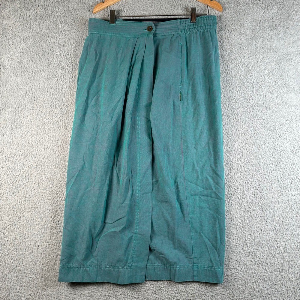 Vtg 80s Gene Ewing BIS Teal Green Wrinkled Rich Denim Midi Skirt L Boho Art Wear